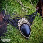 Parure Micro-macramé et Onyx Noir - collier et boucles d'oreilles Bohème