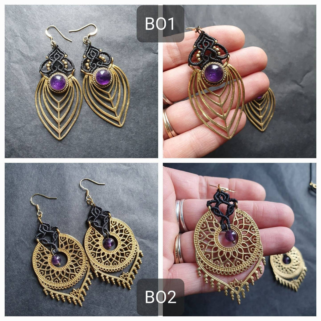 Bijoux Micro-Macramé noir et Améthyste