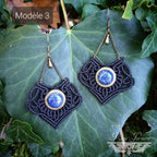 Boucles d'oreilles Micro-macramé noir - Lapis-lazuli, Améthyste, Jaspe Rouge, Chrysocolle - Boucles d'oreilles Bohème avec pierres