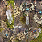 Pendentifs Géometrie Sacrée, Scarabée et Pierres fines - Micro-macramé - Médaillons ethniques, tribal, Bohème