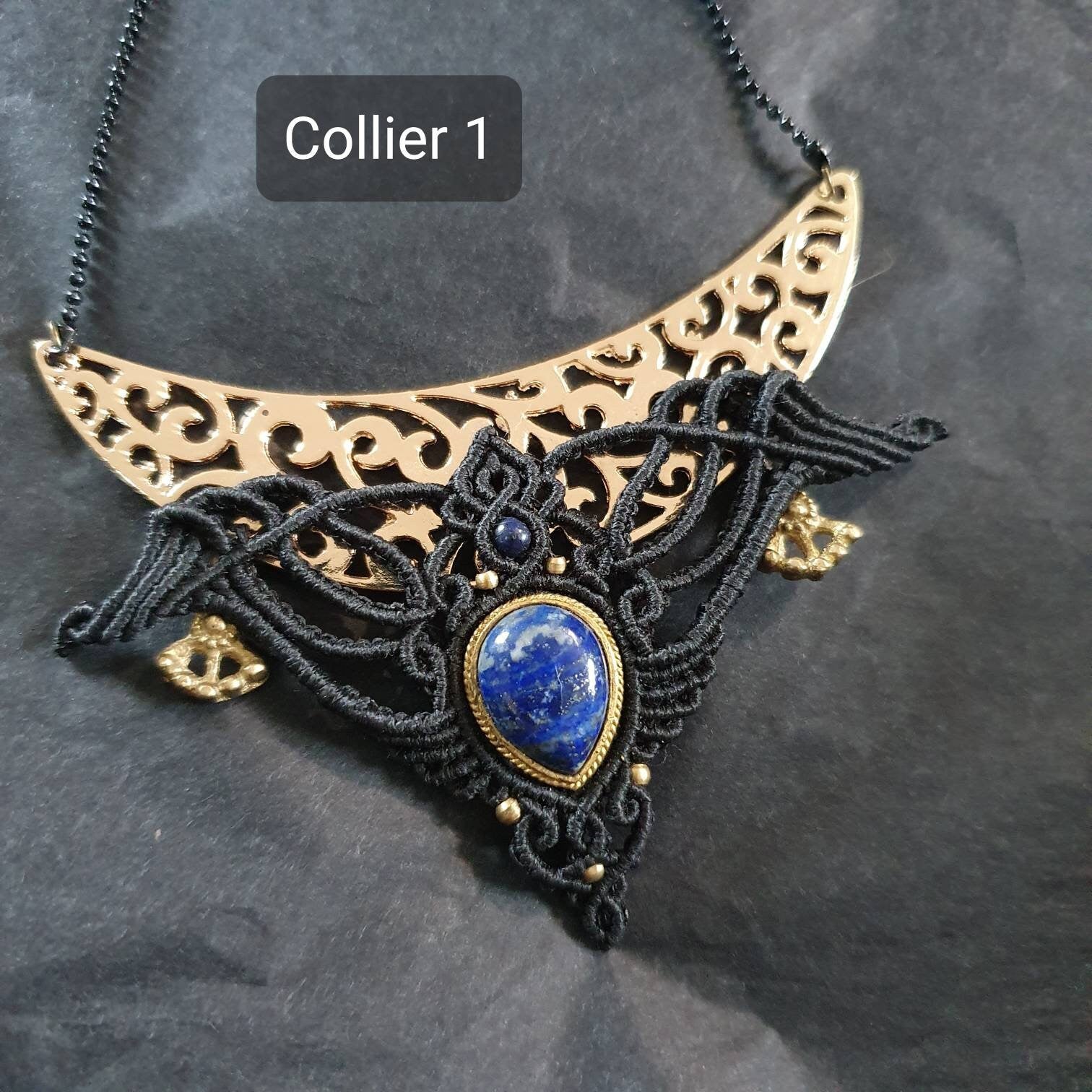 Bijoux Micro-Macramé noir et Lapis-lazuli