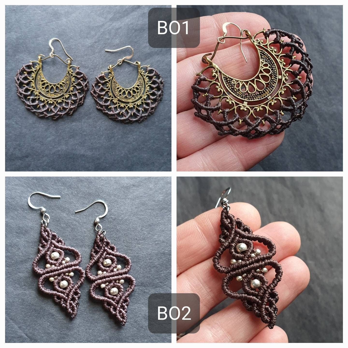 Bijoux Micro-Macramé Marron et Onyx Noir