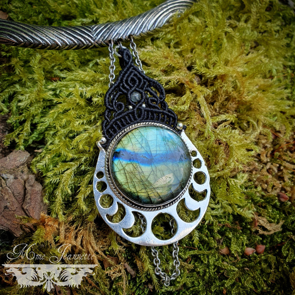 Colliers Torques Micro-macramé et pendentifs Labradorite - Collier Bohème