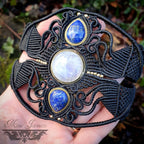 Collier Micro-macramé, Péristérite et Lapis-lazuli - Bohème, ethnique Tribal, Égyptien