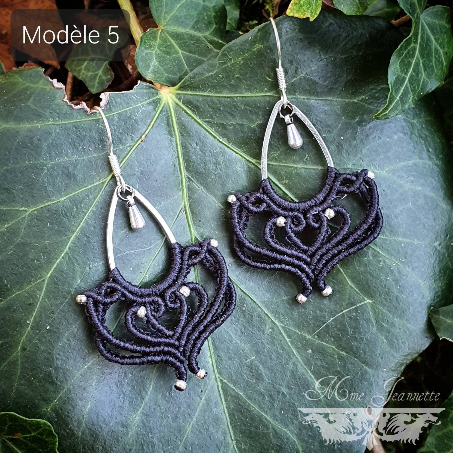 Boucles d'oreilles Micro-macramé noir - Lapis-lazuli, Améthyste, Jaspe Rouge, Chrysocolle - Boucles d'oreilles Bohème avec pierres