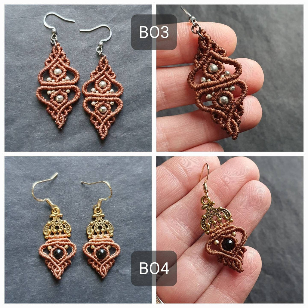 Bijoux Micro-Macramé Marron et Onyx Noir