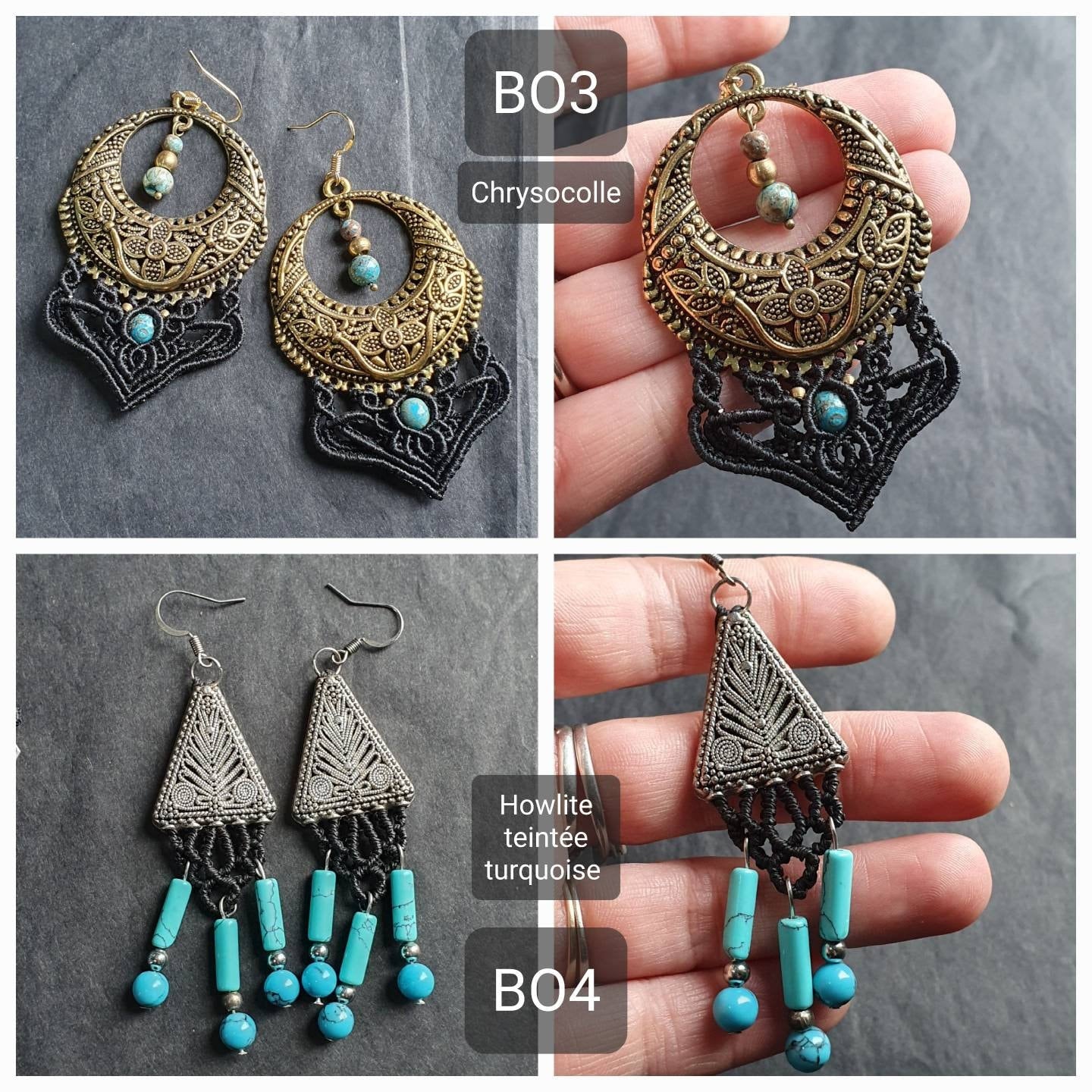 Bijoux Micro-Macramé Noir et turquoise