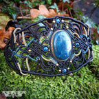 Bracelet Manchette Micro-macramé & Apatite - Bracelet Bohème