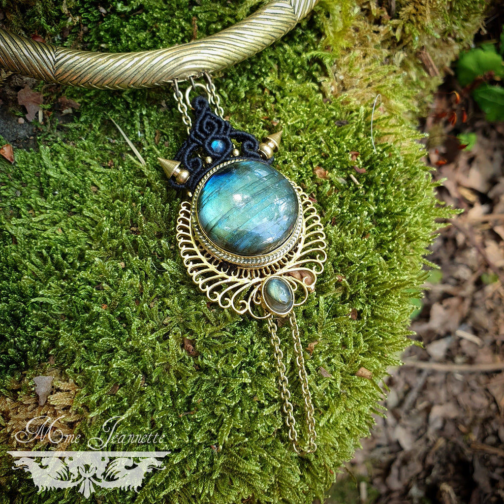 Colliers Torques Micro-macramé et pendentifs Labradorite - Collier Bohème
