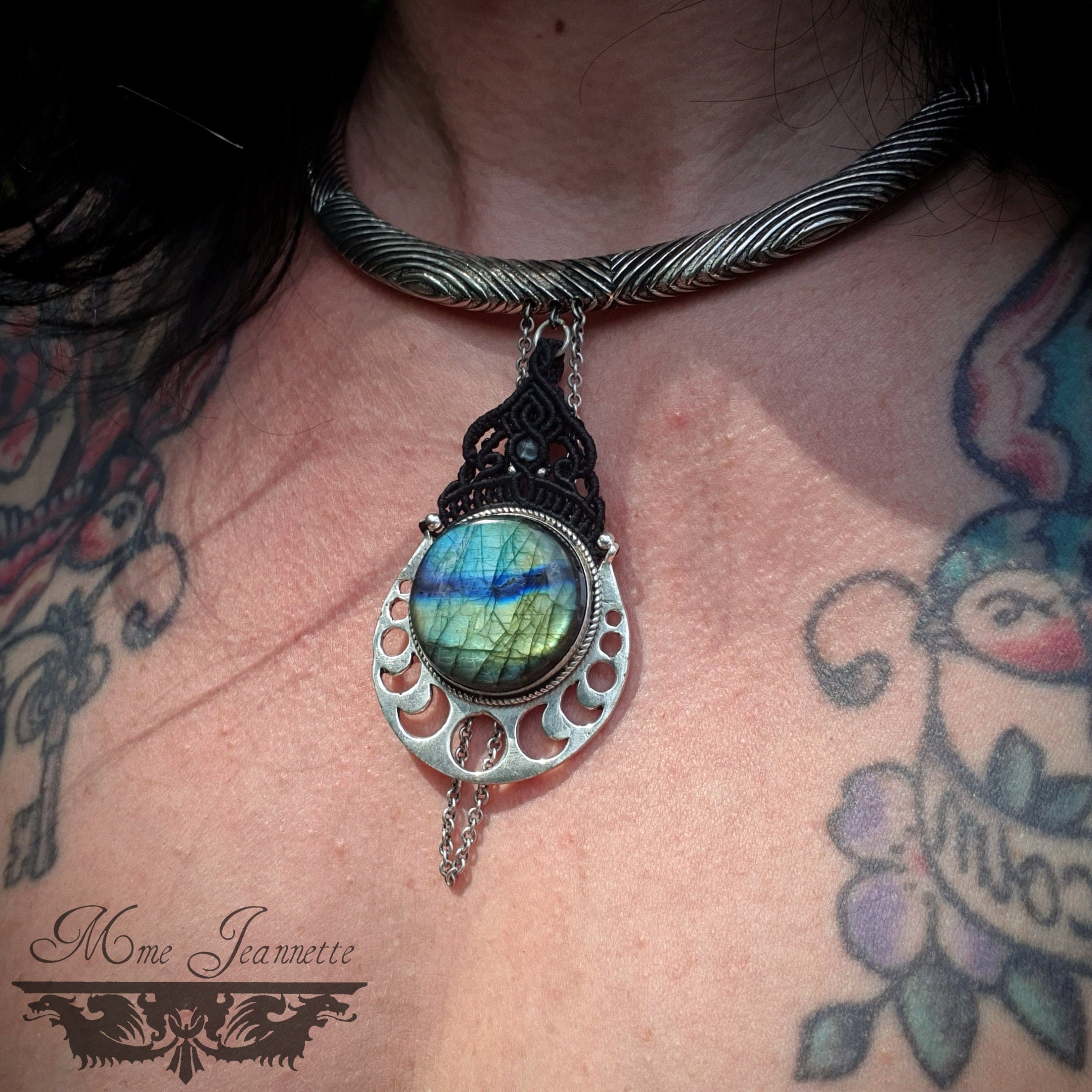 Colliers Torques Micro-macramé et pendentifs Labradorite - Collier Bohème