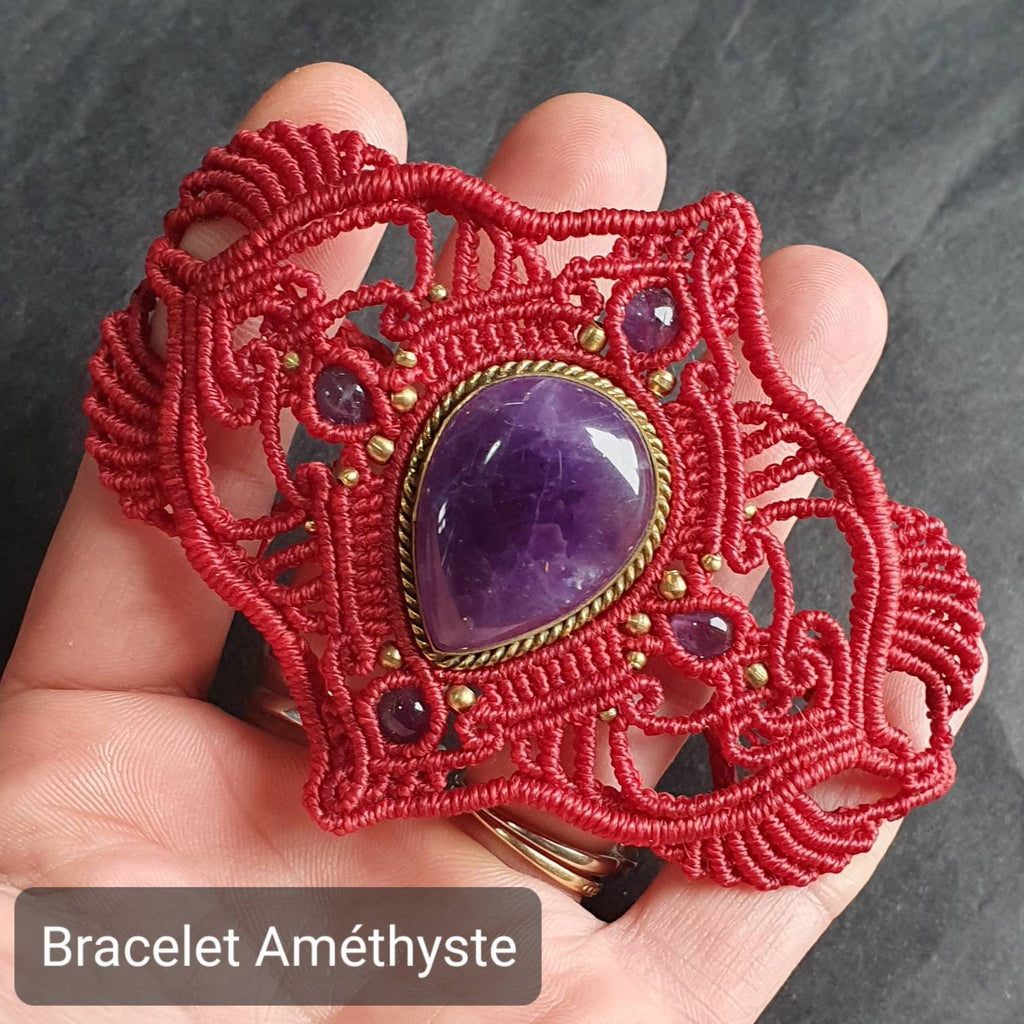 Bijoux Micro-Macramé rouge et Améthyste