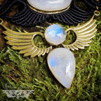 Collier Plastron Micro-macramé et Péristérite - Collier Bohème, collier ailes, déesse, tribal, ethnique