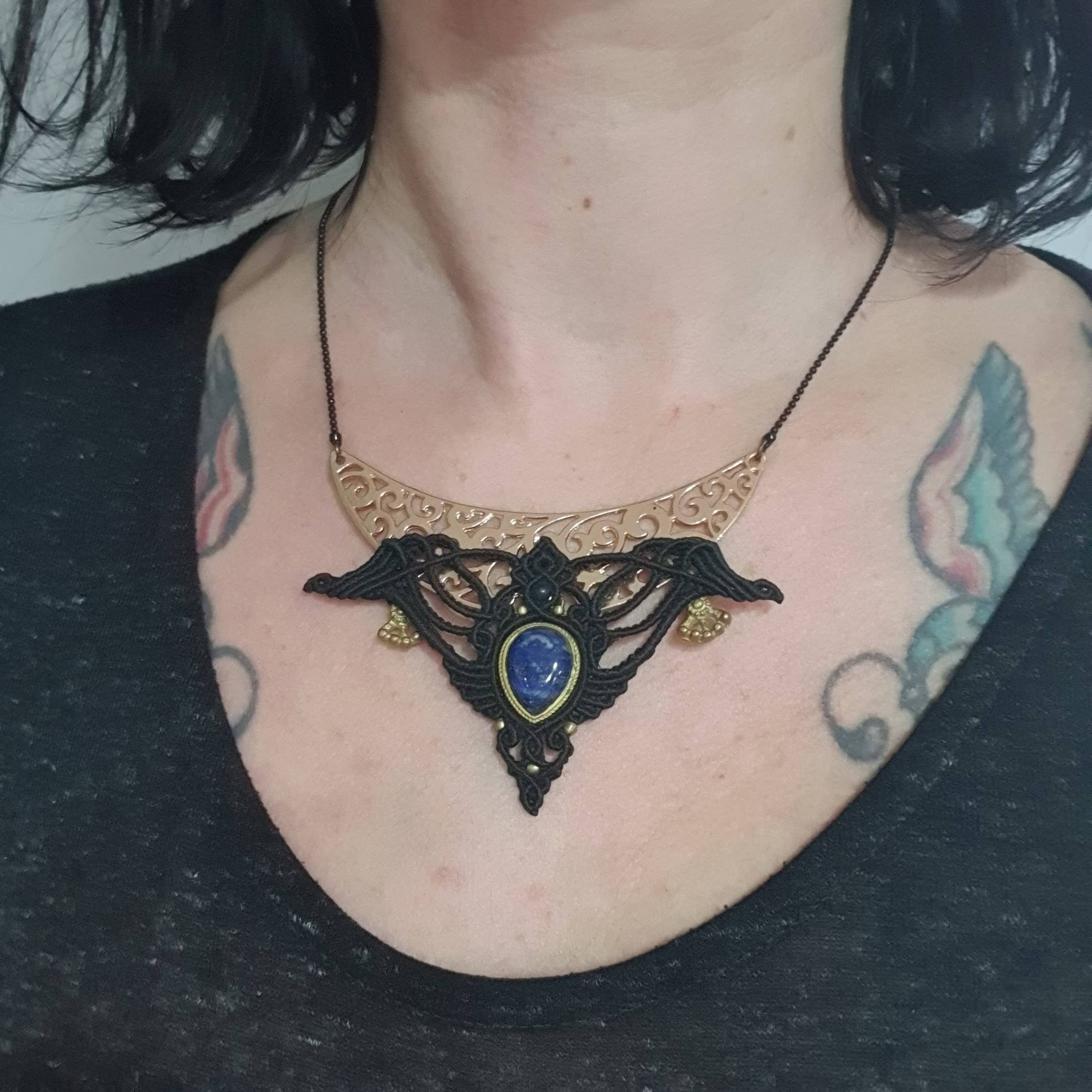 Bijoux Micro-Macramé noir et Lapis-lazuli