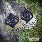 Boucles d'oreilles Créoles Micro-macramé Bohème, tribal avec Cornaline et Lapis-lazuli - Boucles d'oreilles Ethniques, tribales, Égyptiennes