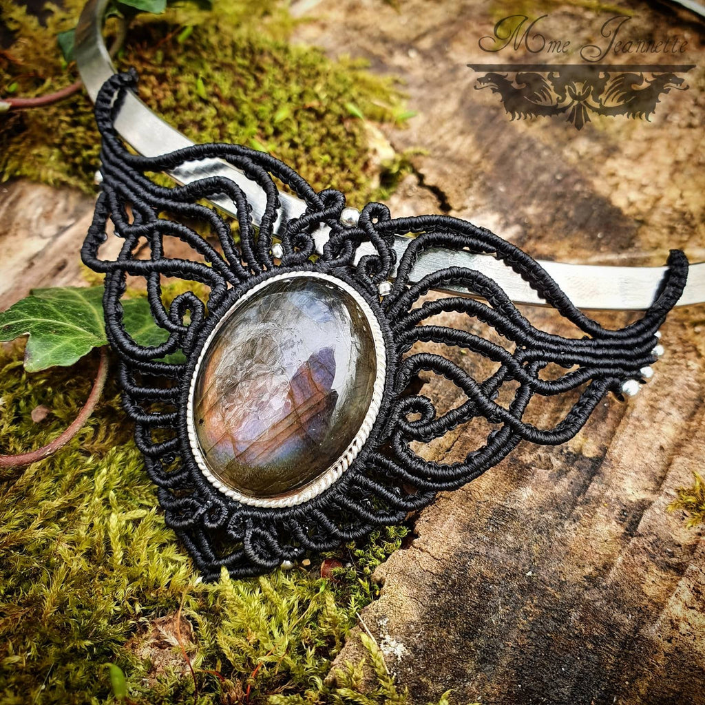 Collier plastron Labradorite et Torque Laiton Argenté- Collier Bohème, ethnique, Fusion, pagan style
