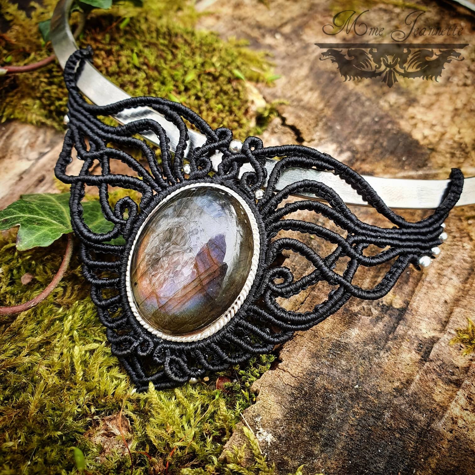 Collier plastron Labradorite et Torque Laiton Argenté- Collier Bohème, ethnique, Fusion, pagan style