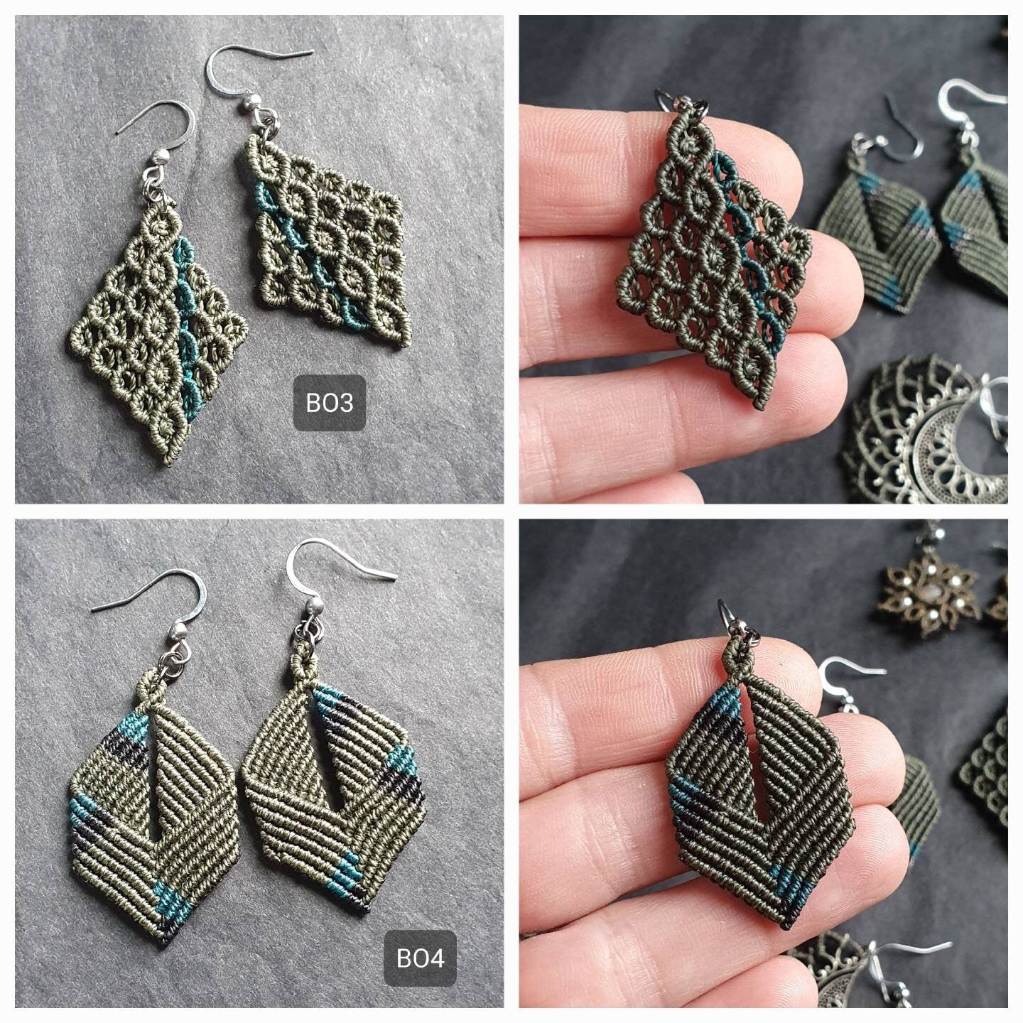 Bijoux Micro-Macramé Kaki et Améthyste